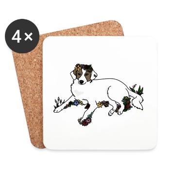 Blumen-Hund - Untersetzer (4er-Set) - Weiß - Vorne