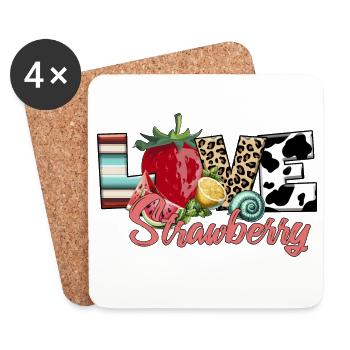 Love Strawbeery Erbeerliebe Frucht - Untersetzer (4er-Set) - Weiß - Vorne