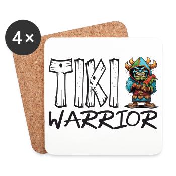 Tiki Warrior Cartoon Tropical Hero - Coasters (set of 4) - white - Front