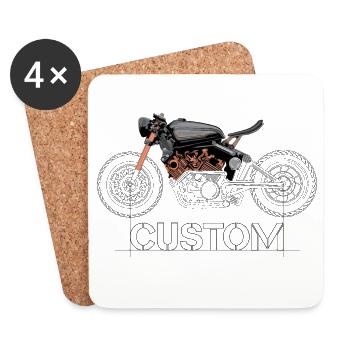 Moto Custom Biker Dessin Moto Symbole Logo - Dessous de verre (lot de 4) - blanc - Devant