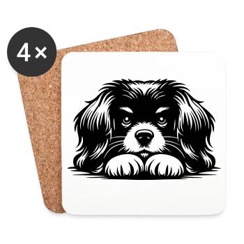 Tibet Spaniel Kopf mit Pfoten - Untersetzer (4er-Set) - Weiß - Vorne