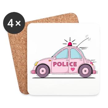 Polizeiauto Police Rosa - Untersetzer (4er-Set) - Weiß - Vorne