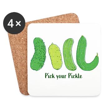 Pick Your Pickle: Green Cucumber Art - Coasters (set of 4) - white - Front