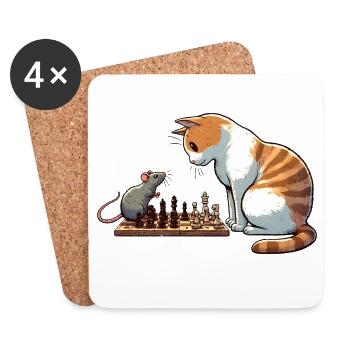 Verspielte Katzen und Maus Schachillustration - Untersetzer (4er-Set) - Weiß - Vorne