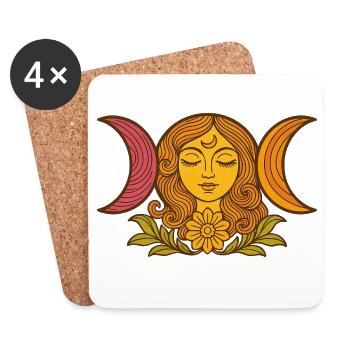 Himmlische Mondphasen mit Blumenmotiv - Untersetzer (4er-Set) - Weiß - Vorne