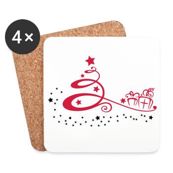 Christmas tree with stars and presents - Coasters (set of 4) - white - Front
