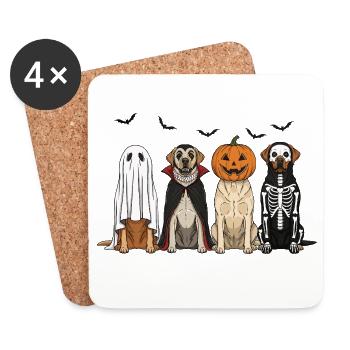 Chiens d'Halloween avec lanterne citrouille, Labrador - Dessous de verre (lot de 4) - blanc - Devant