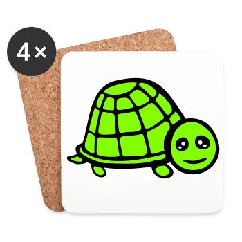 tortue mignonne souriante heureuse drôle - Dessous de verre (lot de 4) - blanc - Devant