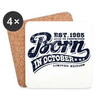 Né en Octobre 1985 - Anniversaire - Cadeau - Dessous de verre (lot de 4) - blanc - Devant