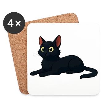 Chat noir cartoon élégant - Dessous de verre (lot de 4) - blanc - Devant
