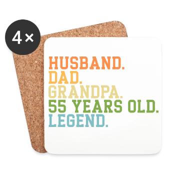 Husband Dad Grandpa 55 Years Old Legend - Dessous de verre (lot de 4) - blanc - Devant