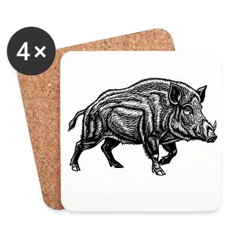 Cadeau de sanglier amusant pour la chasse au chasseur - Dessous de verre (lot de 4) - blanc - Devant