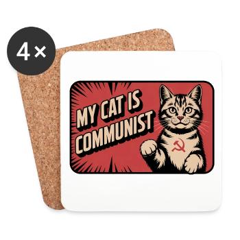 My Cat is Communist - Funny Cat PropagandaT-Shirt - Coasters (set of 4) - white - Front