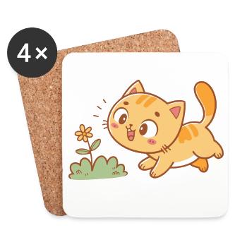 Curious Kitten in the Garden - Coasters (set of 4) - white - Front