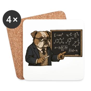 Le professeur Bulldog enseigne les mathématiques, les sciences, le tableau noir - Dessous de verre (lot de 4) - blanc - Devant