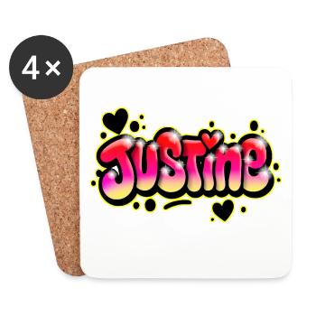 Justine Graffiti Name Printable Bubbles Hearts - Coasters (set of 4) - white - Front