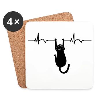Katze EKG Herzfrequenz Herzschlag - Untersetzer (4er-Set) - Weiß - Vorne