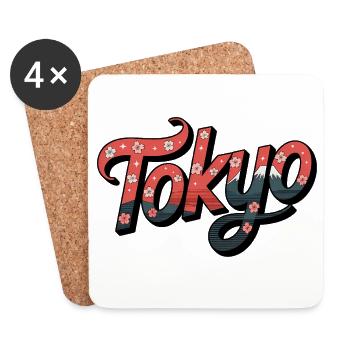 Tokyo - Vintage Japanese Logo - Coasters (set of 4) - white - Front