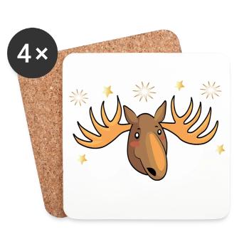 Moose with stars Christmas - Coasters (set of 4) - white - Front
