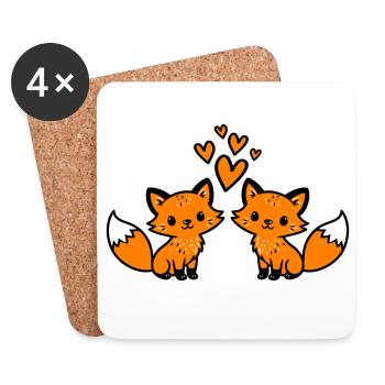Amour du couple renard - Dessous de verre (lot de 4) - blanc - Devant