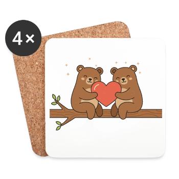 Bear Love – Cute Kawaii Couple Design - Coasters (set of 4) - white - Front