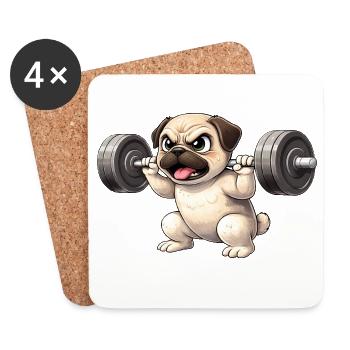Mops Workout Bodybuilding Hundefan Fitness Stark - Untersetzer (4er-Set) - Weiß - Vorne