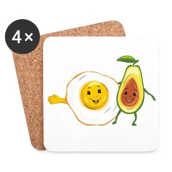 Cartoon_smiling_fried_egg_and_avocado - Untersetzer (4er-Set) - Weiß - Vorne