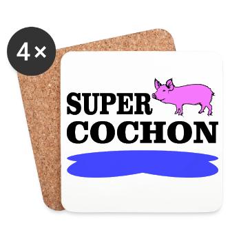 SUPER COCHON - Dessous de verre (lot de 4) - blanc - Devant