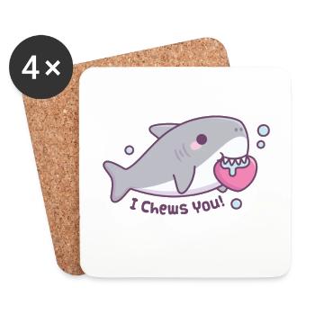 Le mignon requin mord le cœur Je te mâche Drôle - Dessous de verre (lot de 4) - blanc - Devant