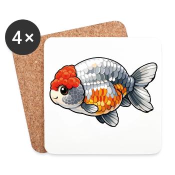 SUPER FAT RANCHU© Silver Red Wen Ranchu Goldfish - Untersetzer (4er-Set) - Weiß - Vorne