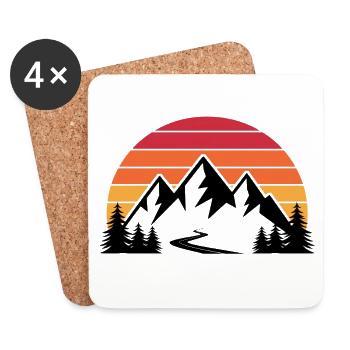 Sonnenuntergang Bergsilhouette - Untersetzer (4er-Set) - Weiß - Vorne