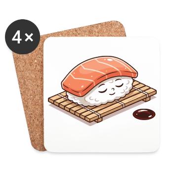 Kawaii Nigiri Sushi auf Bambus Matte - Untersetzer (4er-Set) - Weiß - Vorne