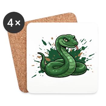 Green cartoon snake with splash splash - Coasters (set of 4) - white - Front
