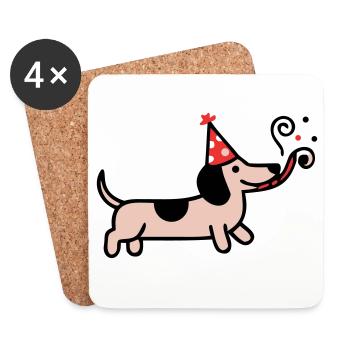 Fête Teckel Chien d’anniversaire - Dessous de verre (lot de 4) - blanc - Devant