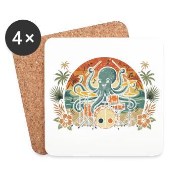 Tropischer Octopus-Drummer - Untersetzer (4er-Set) - Weiß - Vorne