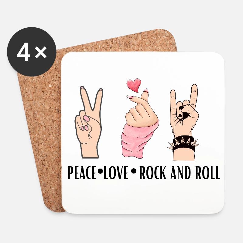 Paix, Amour, Rock And Roll - Dessous de verre (lot de 4) - blanc