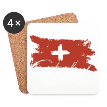 Drapeau suisse - Dessous de verre (lot de 4) - blanc - Devant