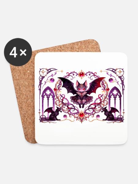 Gothic Vampire Cat Dark Fantasy Witchy Design - Coasters (set of 4) - white
