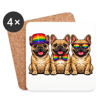 3 Frenchies Pride Dogs Couleurs Arc-en-ciel LGBTQ - Dessous de verre (lot de 4) - blanc - Devant