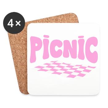 Pink checkerboard pastel picnic - Coasters (set of 4) - white - Front