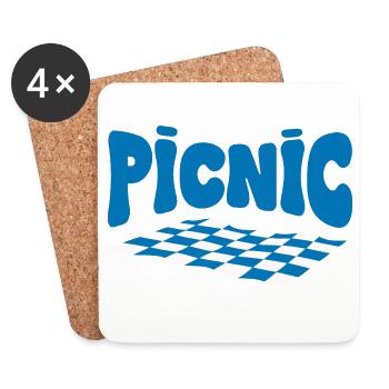 Blau-Karo-Picknick - Untersetzer (4er-Set) - Weiß - Vorne