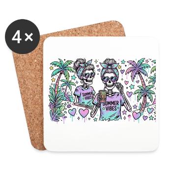 Sommer Vibes Skelettduo - Untersetzer (4er-Set) - Weiß - Vorne