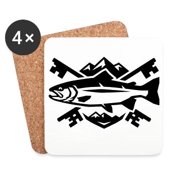 Logo du club de pêche Trout Mountains (armoiries) - Dessous de verre (lot de 4) - blanc - Devant