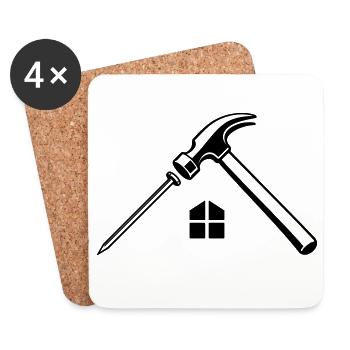 Dachdecker Hammer Nagel Logo - Untersetzer (4er-Set) - Weiß - Vorne