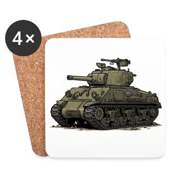 Illustration de bande dessinée Sherman Tank | RCCX - Dessous de verre (lot de 4) - blanc - Devant