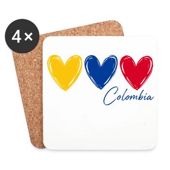T-shirt Colombie Cœurs Drapeau Fierté - Dessous de verre (lot de 4) - blanc - Devant