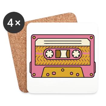 Cassette rétro en rose - Dessous de verre (lot de 4) - blanc - Devant