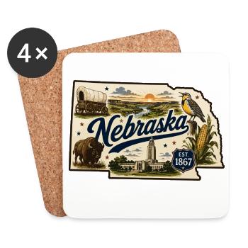 Nebraska Cornhusker State Vintage-Aufkleber - Untersetzer (4er-Set) - Weiß - Vorne