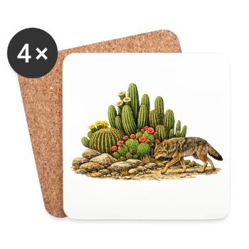 Cactus avec Coyote - Dessous de verre (lot de 4) - blanc - Devant