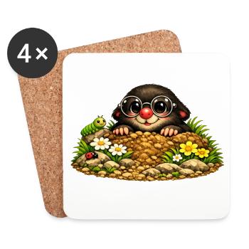 Cute mole with glasses - Coasters (set of 4) - white - Front